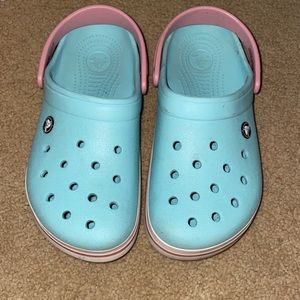 Blue and pink classic crocs size 9
